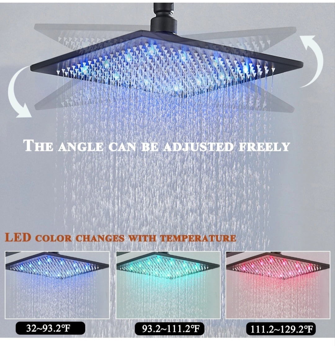 Regendusche Duschkopf LED 30x30cm Schwarz
