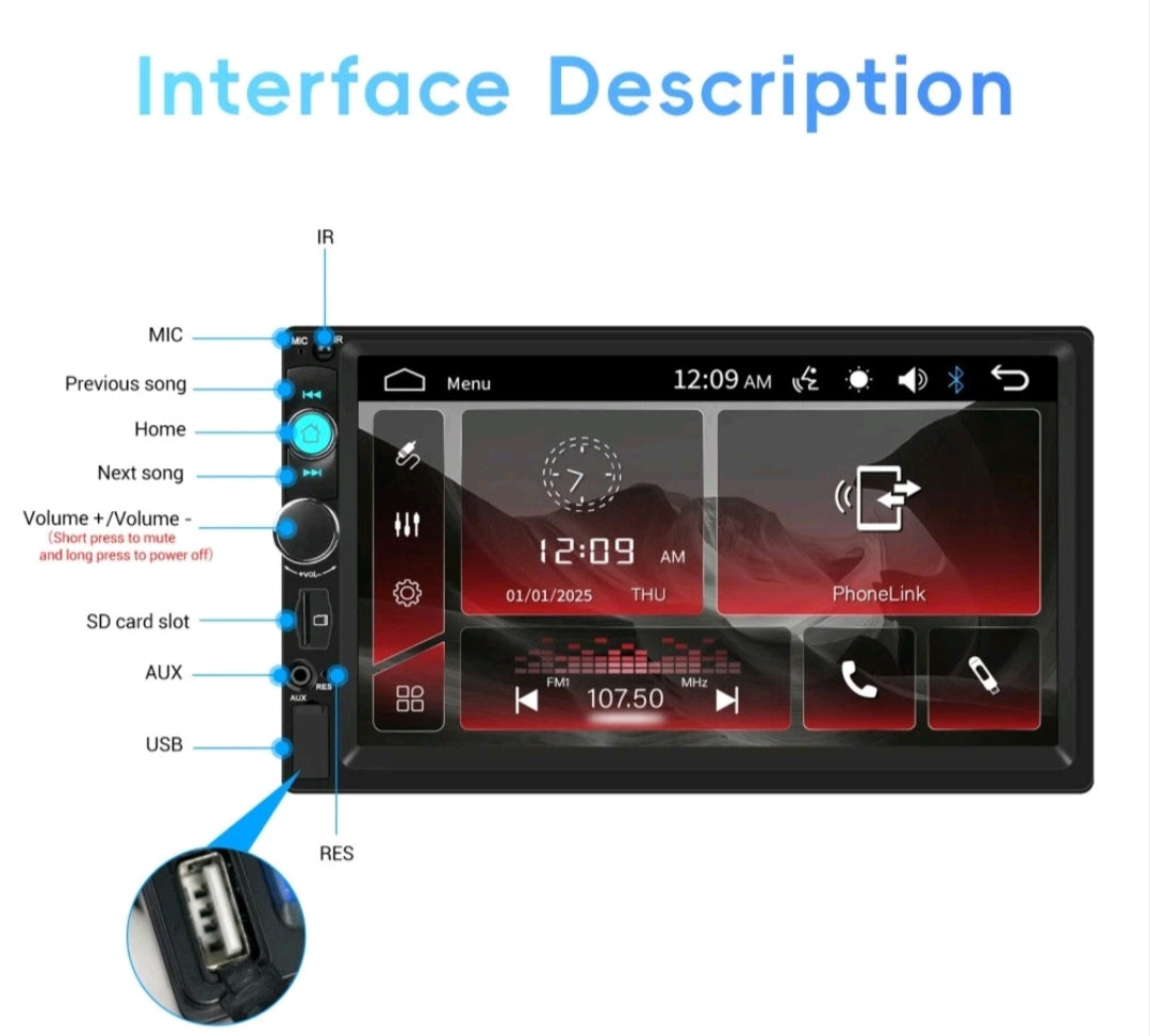Autoradio Bluetooth Doppel Din2 Touchscreen 7 Zoll