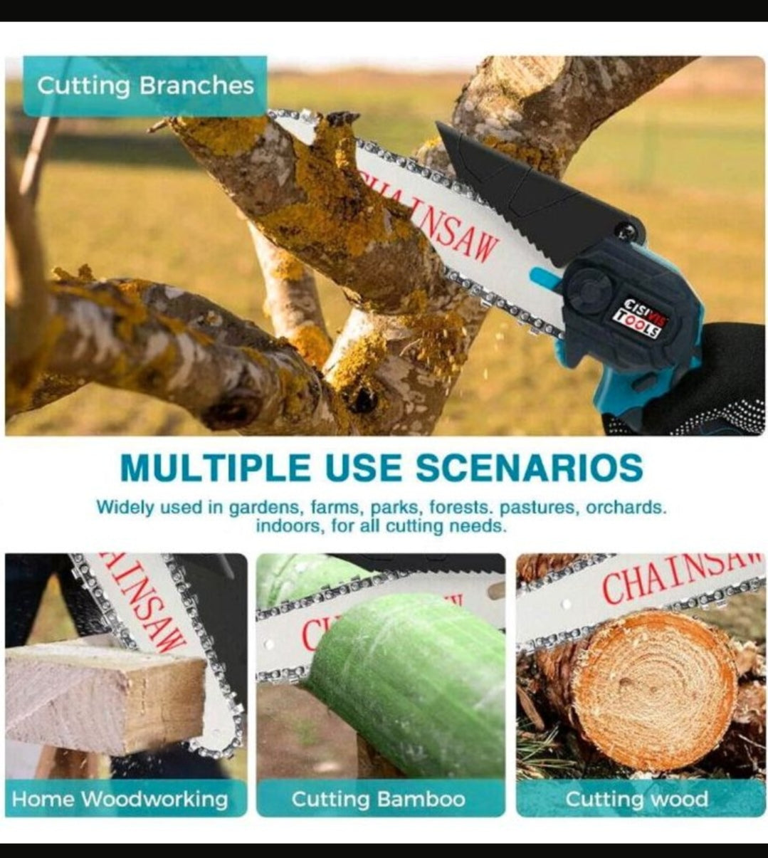 Akku Kettensäge Gartensäge mit 2 Akkus Motorsäge