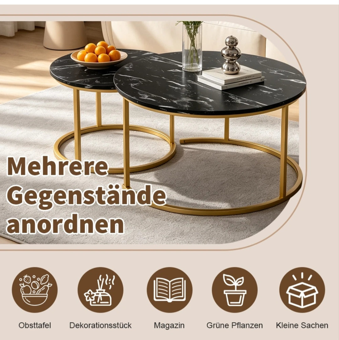 Couchtisch Wohnzimmer Tisch Marmor-Optik 2er Set