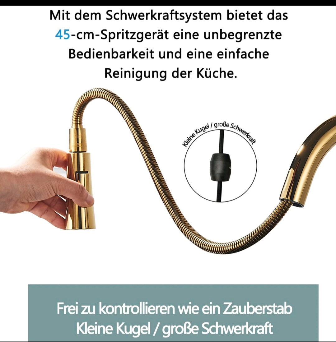 Küchenarmartur Mischbatterie Wasserhahn Brause Modern Gold Design