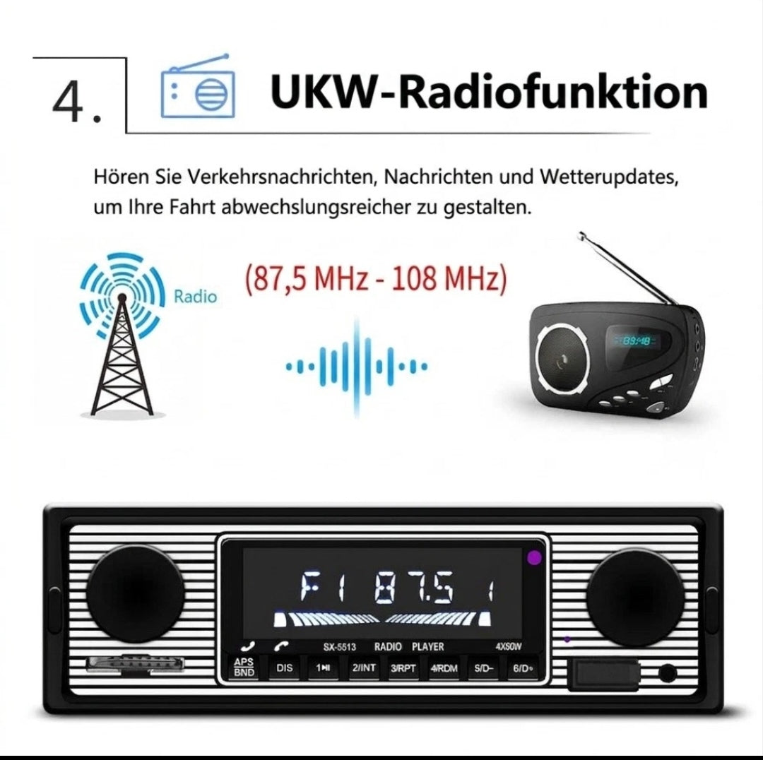 Autoradio Bluetooth Freisprechen Yountimer Oldtimer US Cars DIN 01