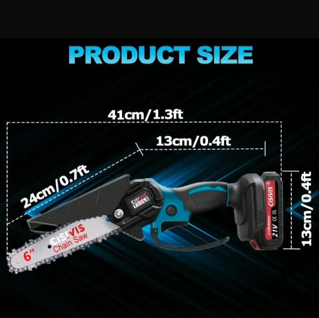 Akku Kettensäge Gartensäge mit 2 Akkus 6 & 8 Zoll