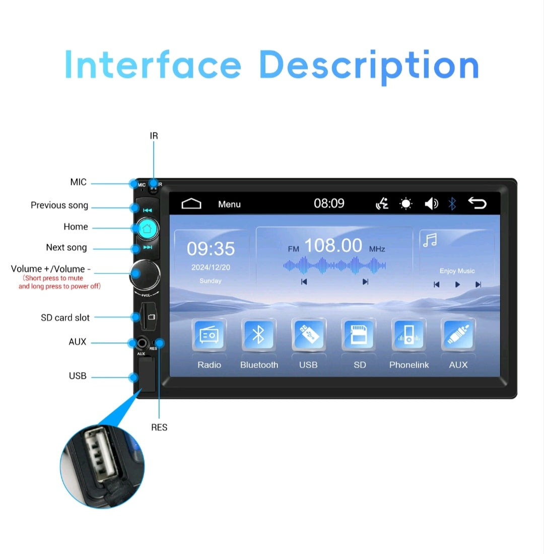 Autoradio Bluetooth Doppel Din2 Touchscreen 7 Zoll Rückfahrtkamera