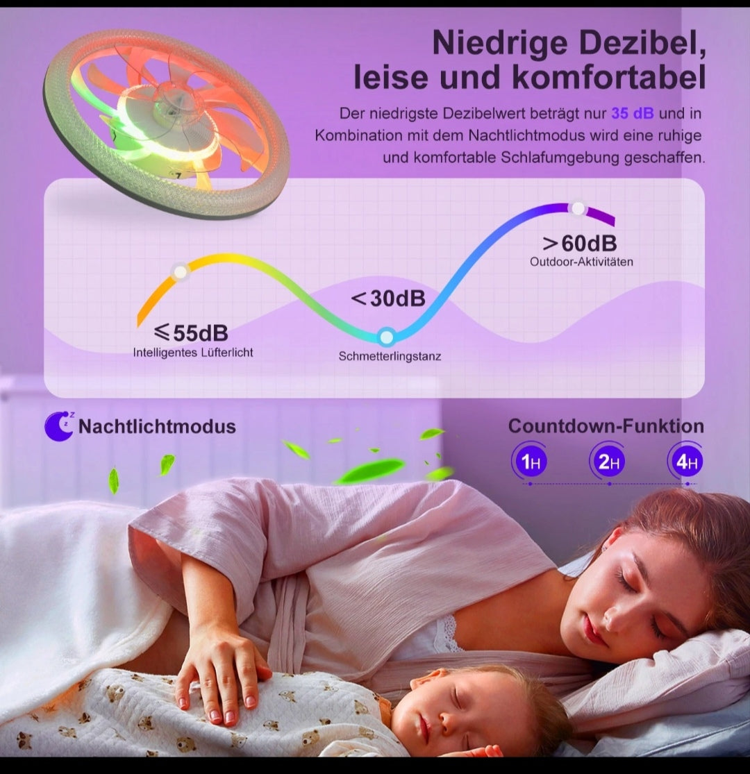 LED Deckenventilator Deckenleuchte Deckenlampe Rgb Bluetooth Lautsprecher Smart