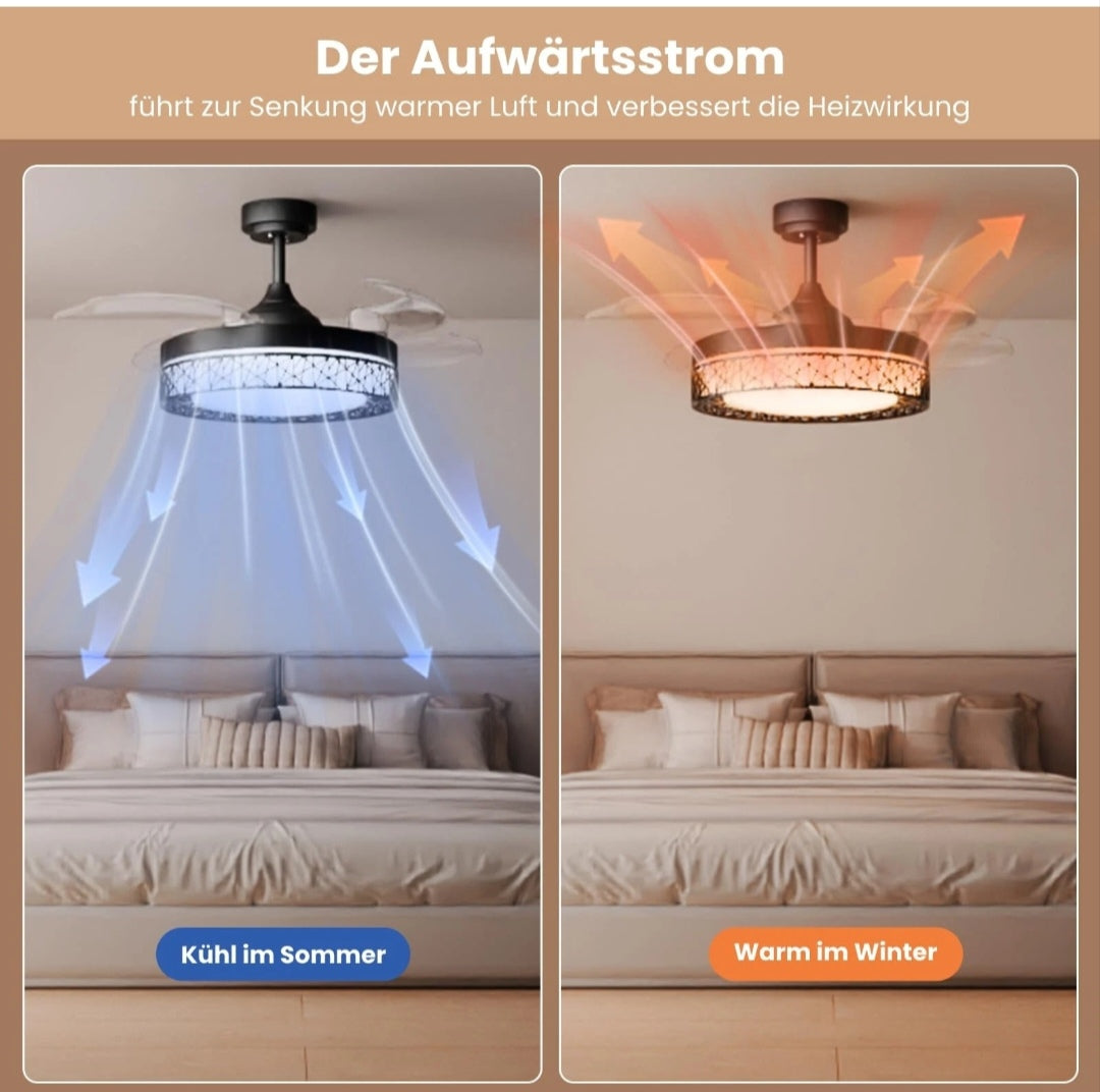 Deckenventilator Deckenleuchte Deckenlampe Ventilator Schwarz