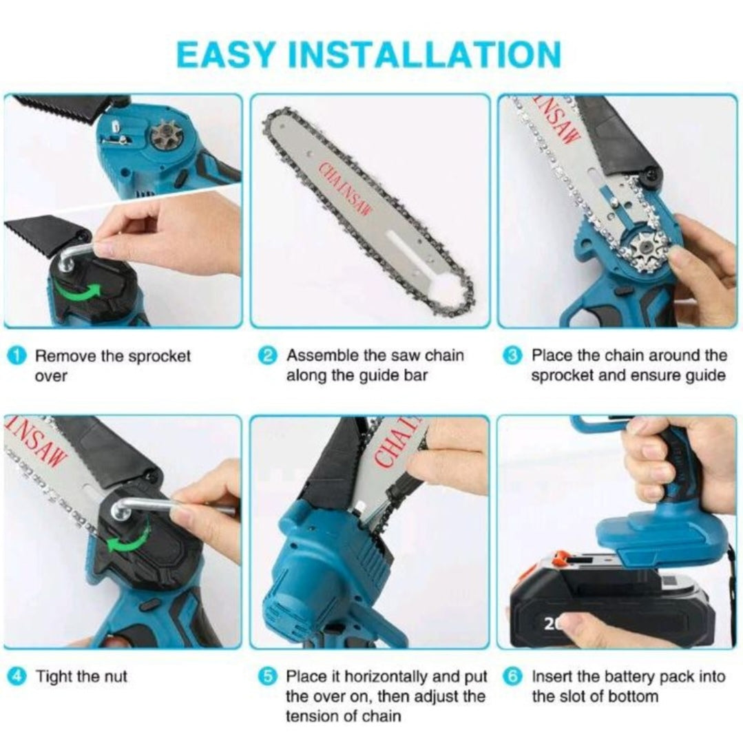 Akku Kettensäge Gartensäge mit 2 Akkus Motorsäge