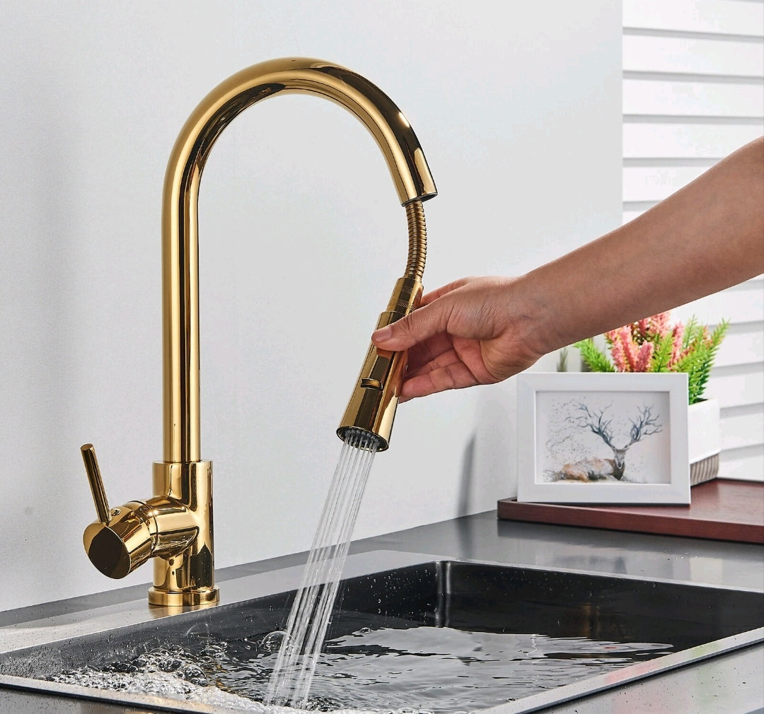 Küchenarmartur Mischbatterie Wasserhahn Brause Modern Gold Design