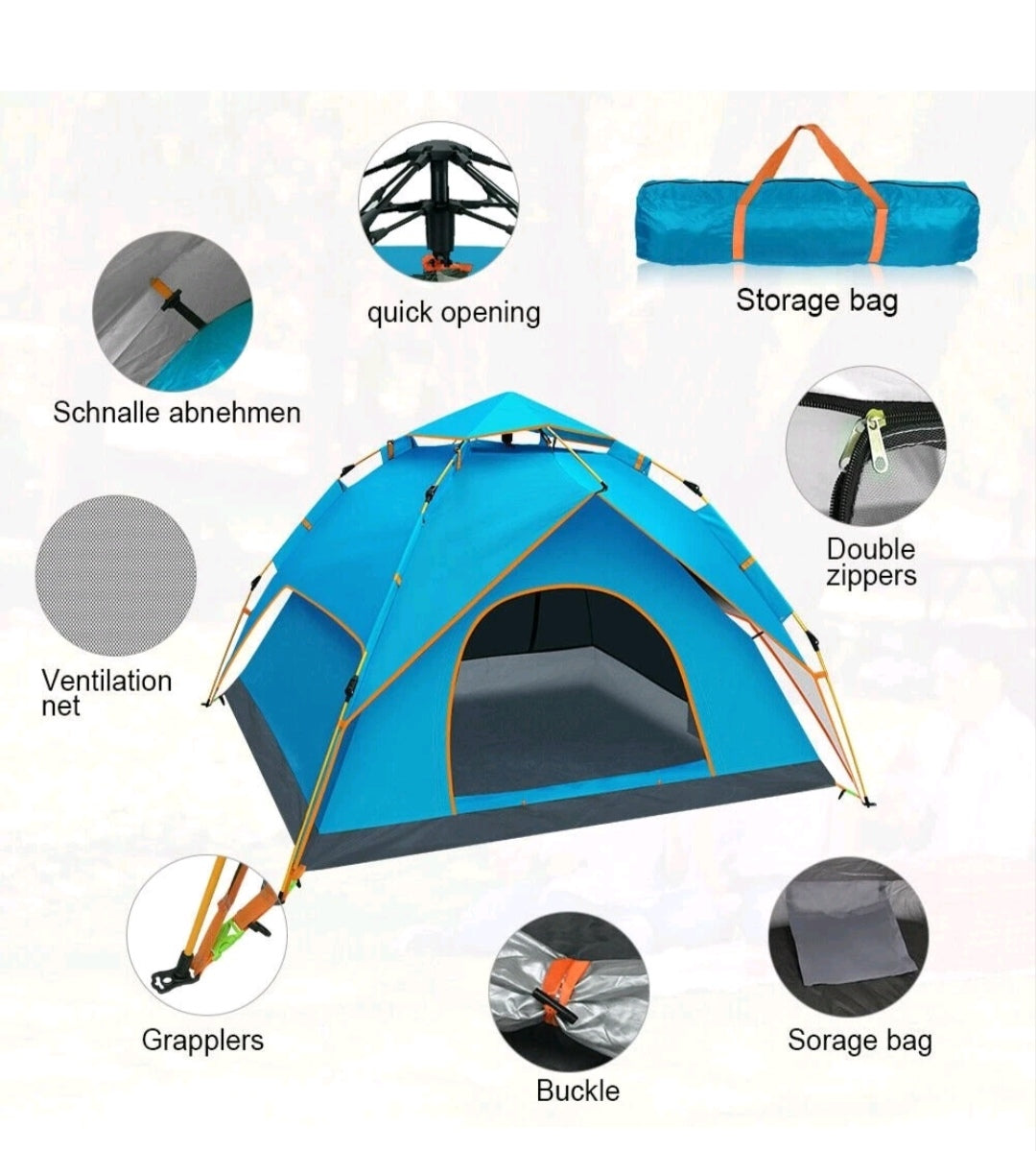 Campingzelt Pop Up Zelt Wurfzelt Wasserfest 3-4 Personen