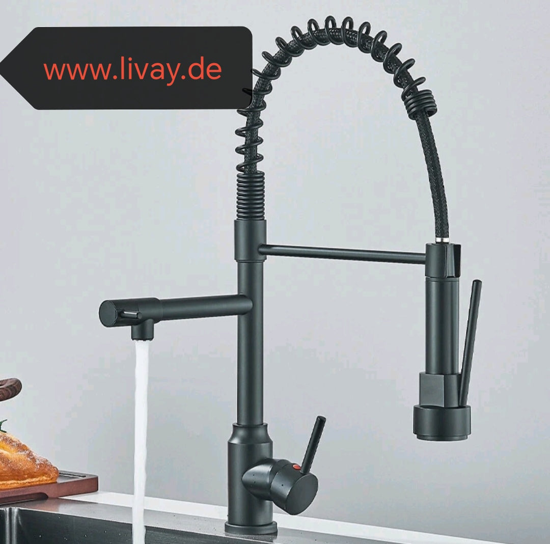 Wasserhahn Küchenarmartur Mischbatterie Schwarz Edelstahl Profi