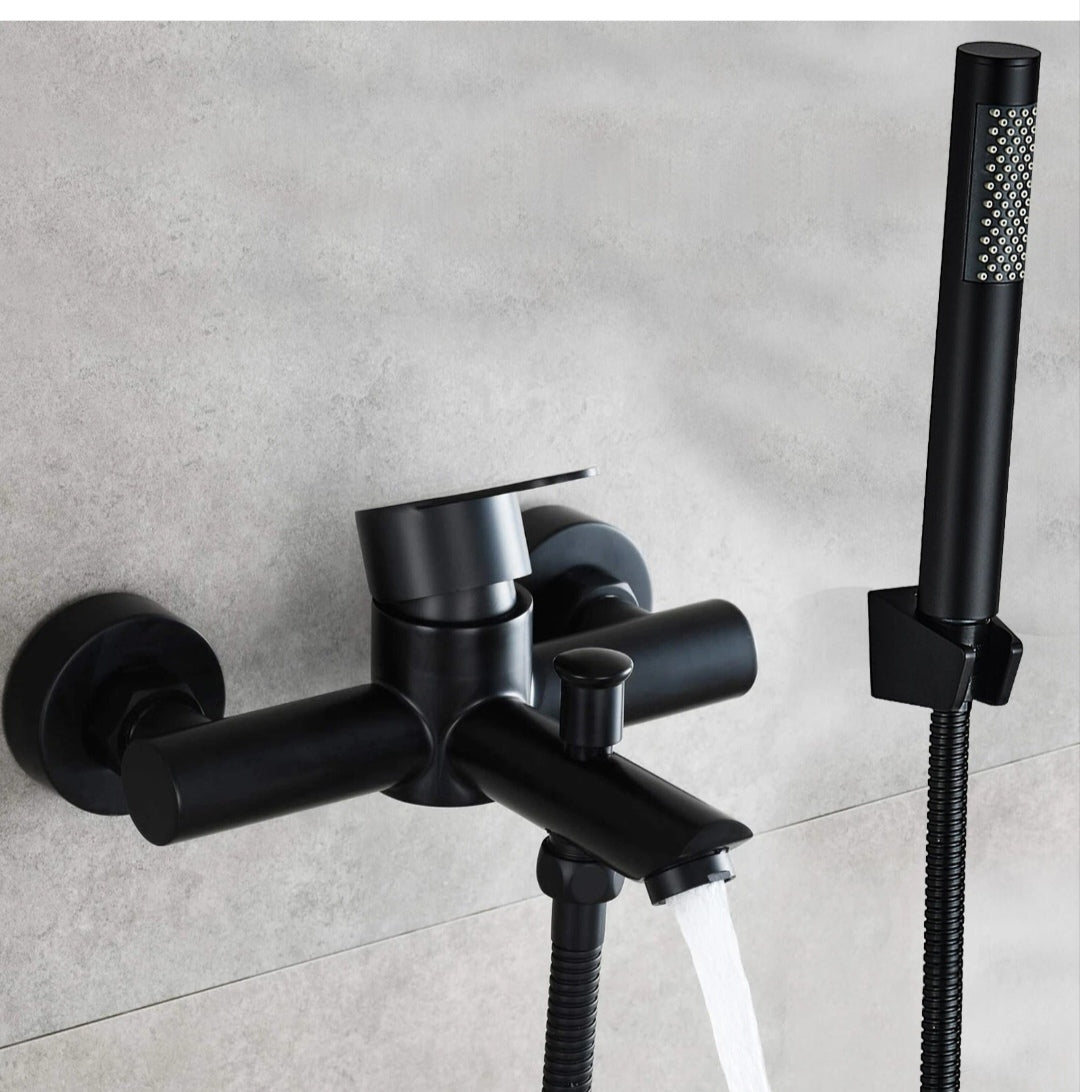 Badewannenarmartur Wannenarmartur mit Brause Schwarz